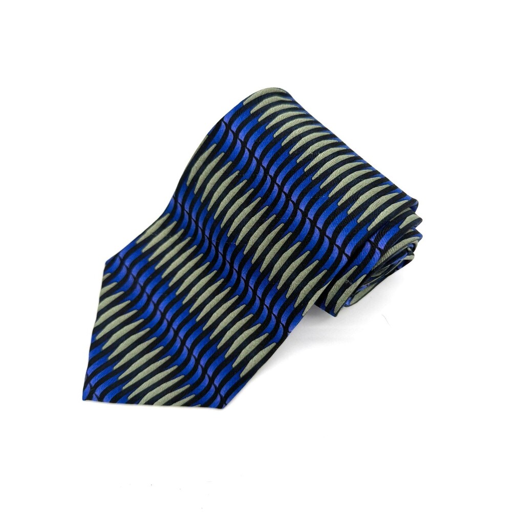 Ziggurat by Mulberry Neckwear Silk Tie Vintage Blue Green Geometric Abstract wav